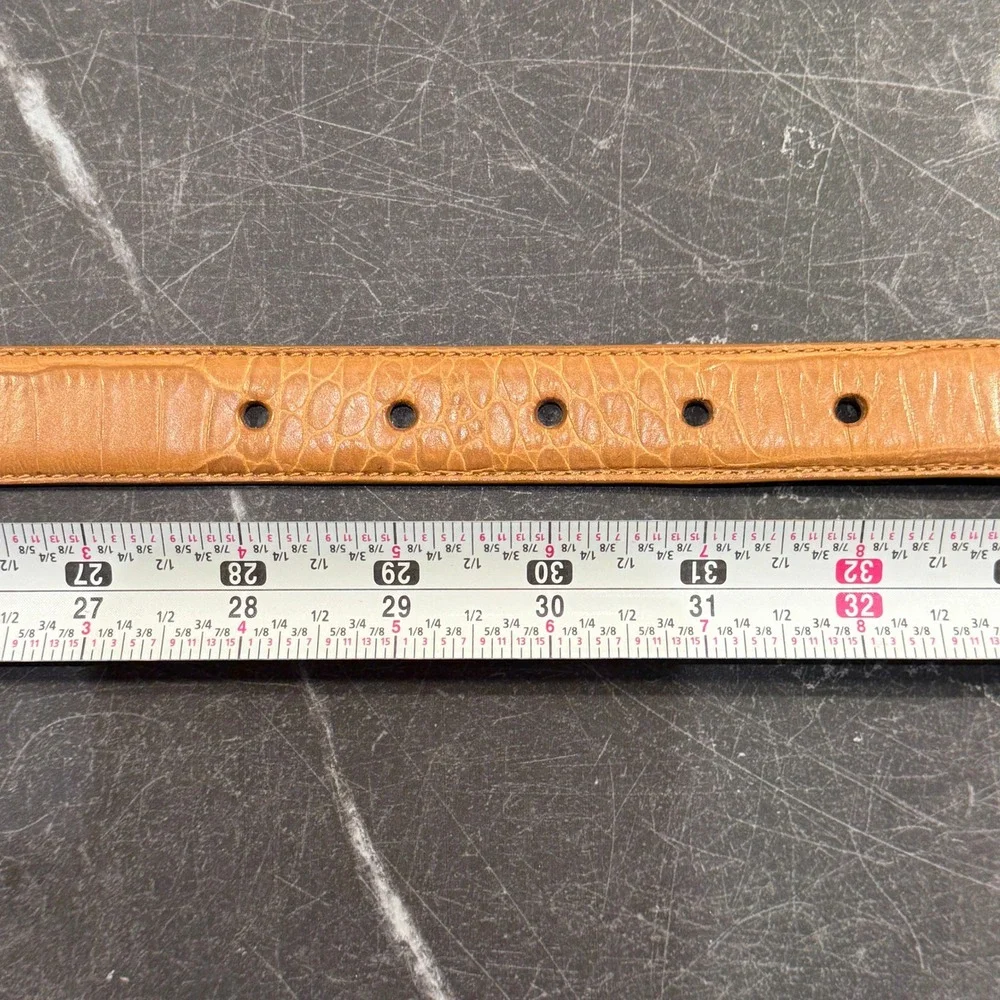 Lauren‎ Ralph Lauren Reversible Croc Embossed Belt Tan Cream Silver Buckle - 32